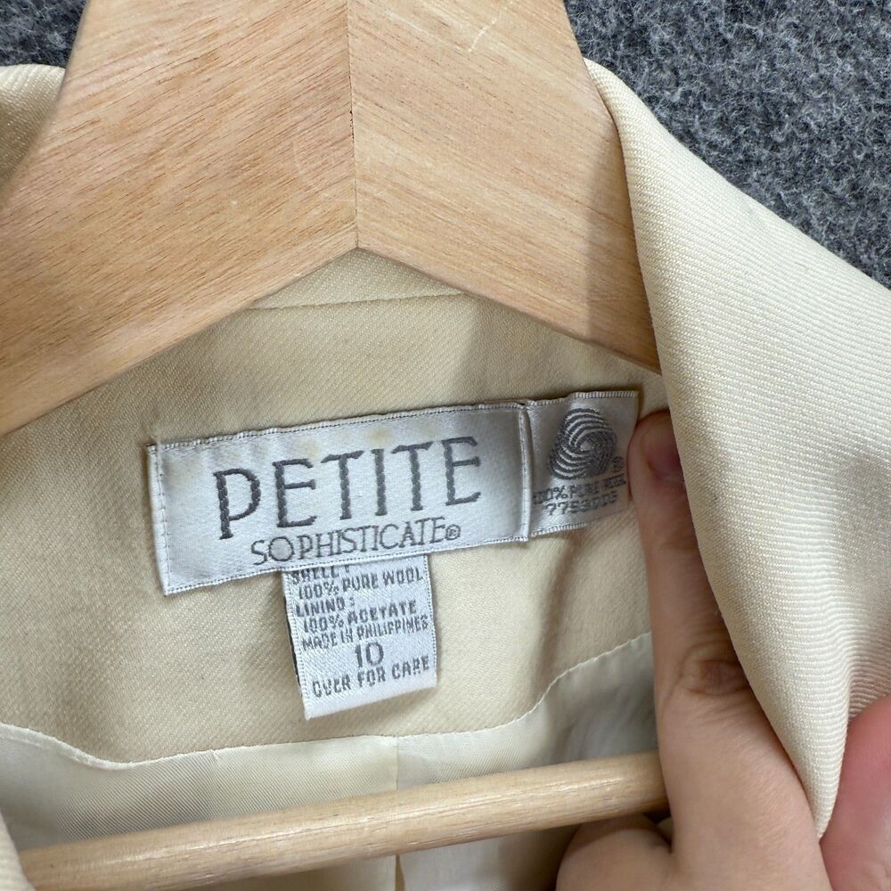 Petite Sophisticate Blazer Women 10 Beige Button Up Collared Long Sleeve Wool - Picture 4 of 7